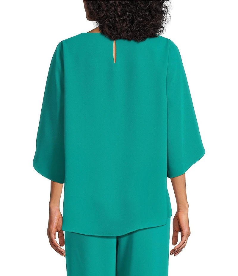 Caroline Rose Matte Crepe Scoop Neck 3/4 Petal Sleeve Top
