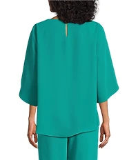 Caroline Rose Matte Crepe Scoop Neck 3/4 Petal Sleeve Top