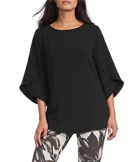 Caroline Rose Matte Crepe Scoop Neck 3/4 Petal Sleeve Top