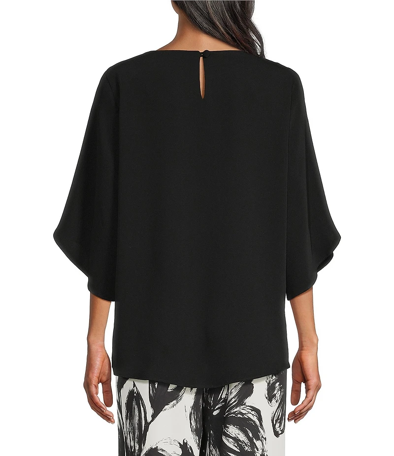 Caroline Rose Matte Crepe Scoop Neck 3/4 Petal Sleeve Top