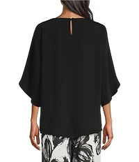 Caroline Rose Matte Crepe Scoop Neck 3/4 Petal Sleeve Top