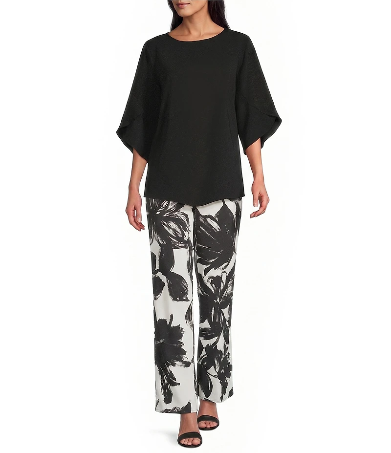 Caroline Rose Matte Crepe Scoop Neck 3/4 Petal Sleeve Top