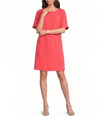 Caroline Rose Matte Crepe Scoop Neck Elbow Flutter Sleeve Dress