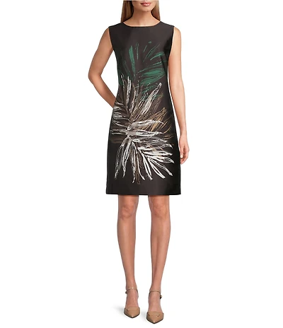 Caroline Rose Mikado Graphic Print Scoop Neck Sleeveless Sheath Dress