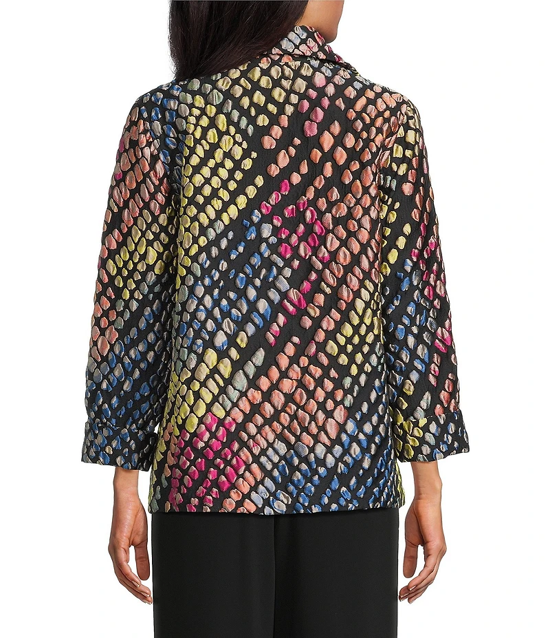 Caroline Rose Mosaic Pattern Cloque Spread Collar Bracelet Sleeve Open-Front Statement Jacket