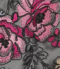 Caroline Rose Pink Rose Floral Embroidered Mesh Open-Front Swing Cardigan