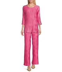 Caroline Rose Plisse Crinkled Pleat Scoop Neck 3/4 Sleeve Coordinating Tunic