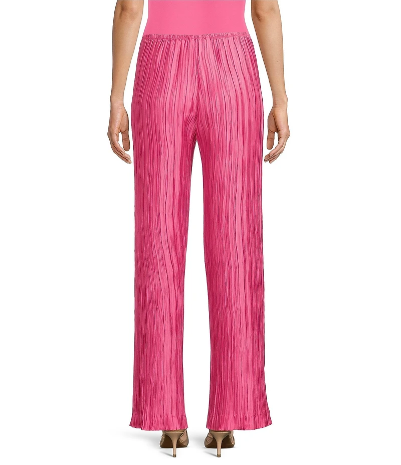 Caroline Rose Plisse Crinkled Pleat Straight-Leg Coordinating Pull-On Pants