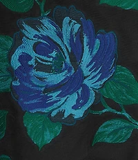 Caroline Rose Plus Blue Rose Print Devore Point Collar Bracelet Sleeve Open-Front Statement Jacket