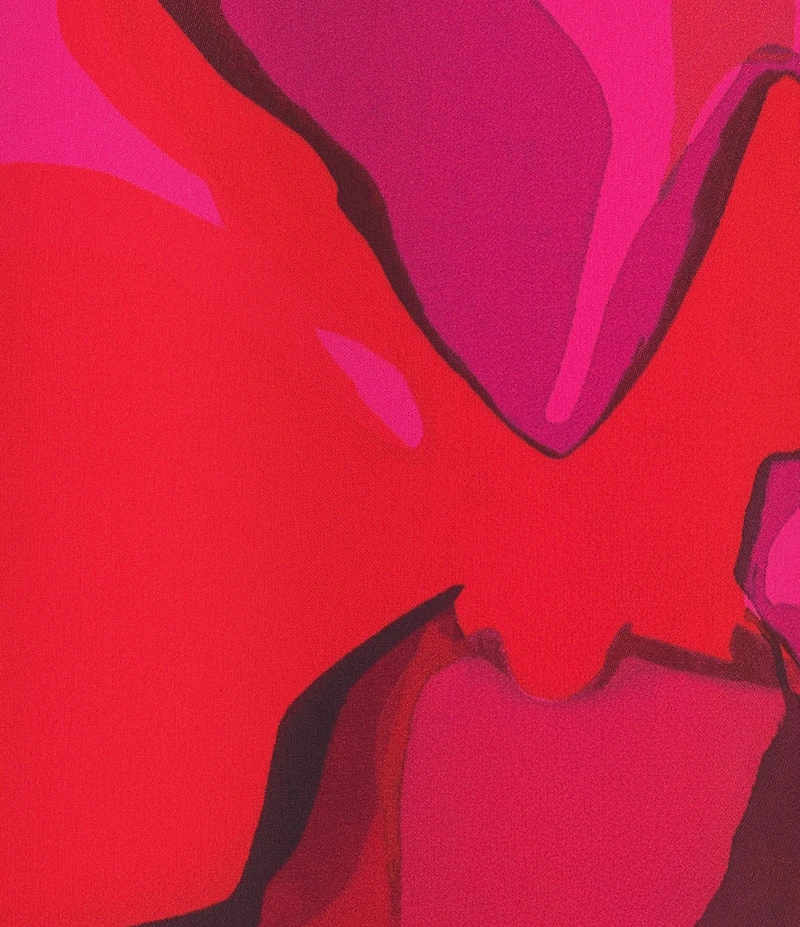 Caroline Rose Plus Copa Floral Print Crepe Scoop Neck 3/4 Tulip Petal Sleeve Dress