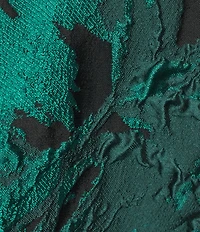 Caroline Rose Plus Floral Pattern Cloque Jacquard Spread Collar 3/4 Sleeve Open-Front Statement Jacket