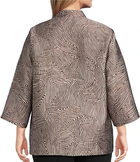 Caroline Rose Plus Geometric Jacquard Stand Collar 3/4 Sleeve Button Front Jacket