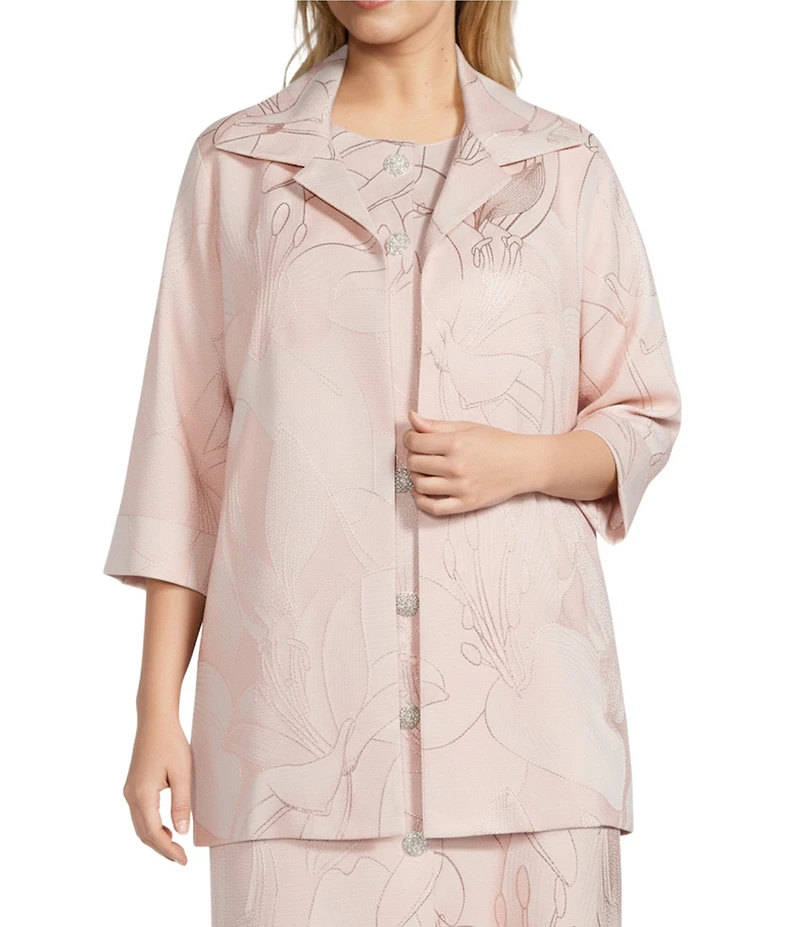 Caroline Rose Plus Luminous Lilies Jacquard Notch Collar Bracelet Sleeve Party Jacket