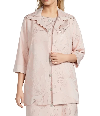 Caroline Rose Plus Luminous Lilies Jacquard Notch Collar Bracelet Sleeve Party Jacket