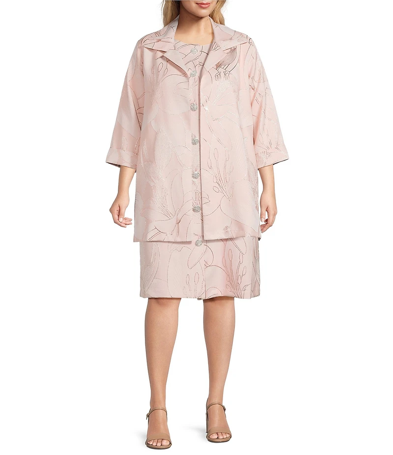 Caroline Rose Plus Luminous Lilies Jacquard Notch Collar Bracelet Sleeve Party Jacket