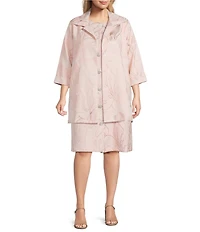 Caroline Rose Plus Luminous Lilies Jacquard Notch Collar Bracelet Sleeve Party Jacket