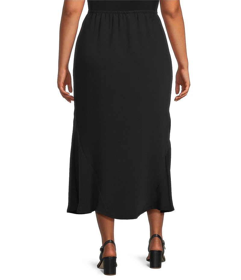Caroline Rose Plus Matte Crepe Flat Front Elastic Waist Flare Hem Long Skirt