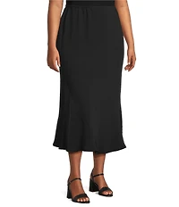 Caroline Rose Plus Matte Crepe Flat Front Elastic Waist Flare Hem Long Skirt