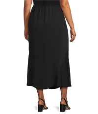 Caroline Rose Plus Matte Crepe Flat Front Elastic Waist Flare Hem Long Skirt