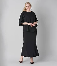 Caroline Rose Plus Matte Crepe Flat Front Elastic Waist Flare Hem Long Skirt