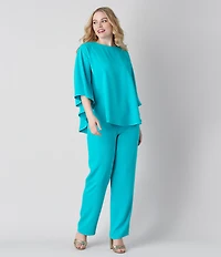 Caroline Rose Plus Matte Crepe Scoop Neck 3/4 Dolman Sleeve Crescent Caftan Top