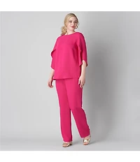 Caroline Rose Plus Matte Crepe Scoop Neck 3/4 Petal Sleeve Top