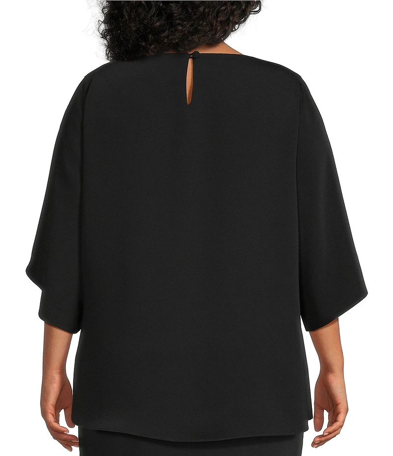 Caroline Rose Plus Matte Crepe Scoop Neck 3/4 Petal Sleeve Top