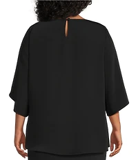 Caroline Rose Plus Matte Crepe Scoop Neck 3/4 Petal Sleeve Top