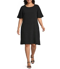 Caroline Rose Plus Matte Crepe Scoop Neck Elbow Flutter Sleeve Dress