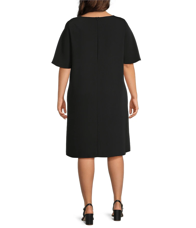 Caroline Rose Plus Matte Crepe Scoop Neck Elbow Flutter Sleeve Dress
