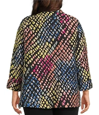 Caroline Rose Plus Mosaic Pattern Cloque Spread Collar Bracelet Sleeve Open-Front Statement Jacket