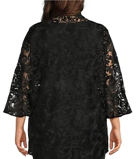 Caroline Rose Plus Size Bella Soiree Embroidered Mesh Lace 3/4 Bell Sleeve Cardigan