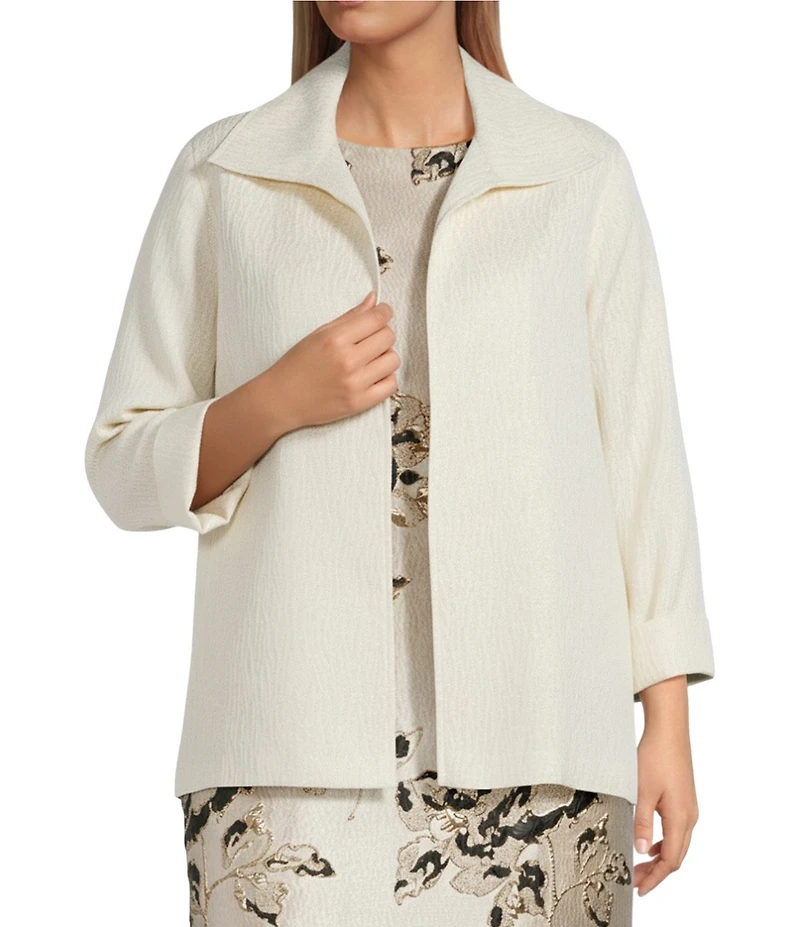 Caroline Rose Plus Size Celebration Textured Shimmer Jacquard Bracelet Sleeve Open-Front Jacket