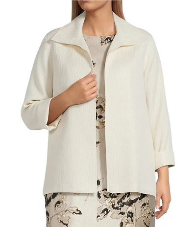 Caroline Rose Plus Size Celebration Textured Shimmer Jacquard Bracelet Sleeve Open-Front Jacket