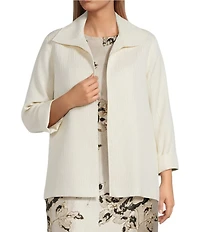 Caroline Rose Plus Size Celebration Textured Shimmer Jacquard Bracelet Sleeve Open-Front Jacket