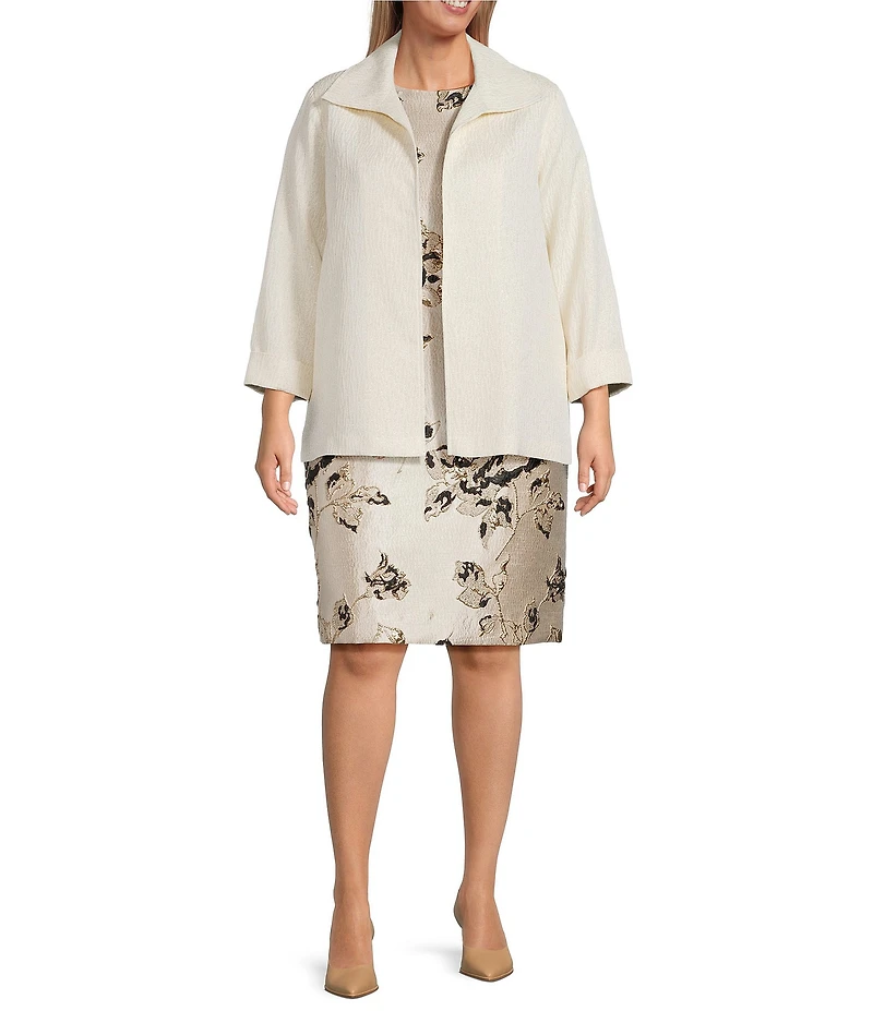 Caroline Rose Plus Size Celebration Textured Shimmer Jacquard Bracelet Sleeve Open-Front Jacket