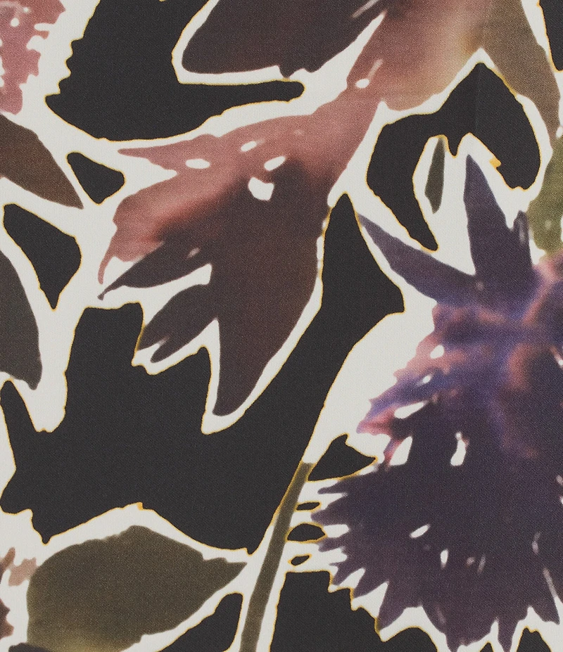 Caroline Rose Plus Size Floral Print Crepe Scoop Neck 3/4 Sleeve Feather Trim Dress