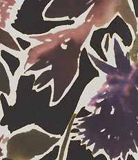 Caroline Rose Plus Size Floral Print Crepe Scoop Neck 3/4 Sleeve Feather Trim Dress