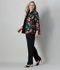 Caroline Rose Plus Size Glorious Garden Floral Embroidered Jacquard Spread Collar Bracelet Sleeve Open-Front Statement Jacket