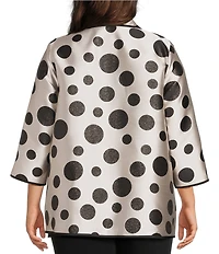 Caroline Rose Plus Size Graphic Dot Jacquard Spread Collar 3/4 Sleeve Open-Front Statement Jacket