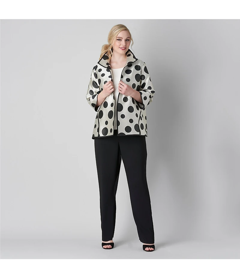 Caroline Rose Plus Size Graphic Dot Jacquard Spread Collar 3/4 Sleeve Open-Front Statement Jacket
