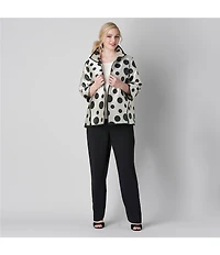 Caroline Rose Plus Size Graphic Dot Jacquard Spread Collar 3/4 Sleeve Open-Front Statement Jacket