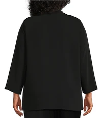 Caroline Rose Plus Size Matte Crepe Mandarin Collar 3/4 Sleeve Black Rhinestone Button Statement Jacket