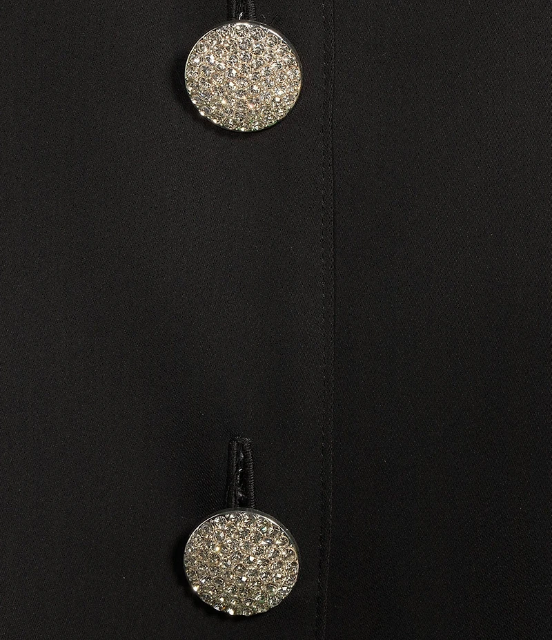 Caroline Rose Plus Size Matte Crepe Mandarin Collar 3/4 Sleeve Black Rhinestone Button Statement Jacket