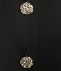 Caroline Rose Plus Size Matte Crepe Mandarin Collar 3/4 Sleeve Black Rhinestone Button Statement Jacket