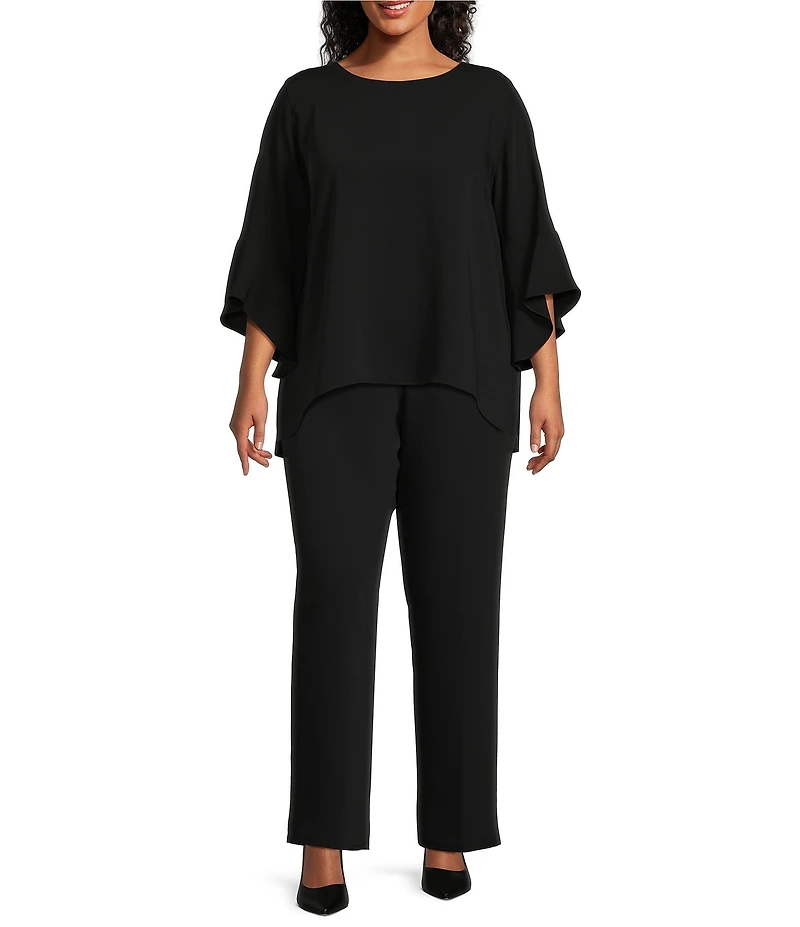 Caroline Rose Plus Size Matte Crepe Pull-On Straight Leg Pants