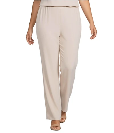 Caroline Rose Plus Size Matte Crepe Pull-On Straight Leg Pants