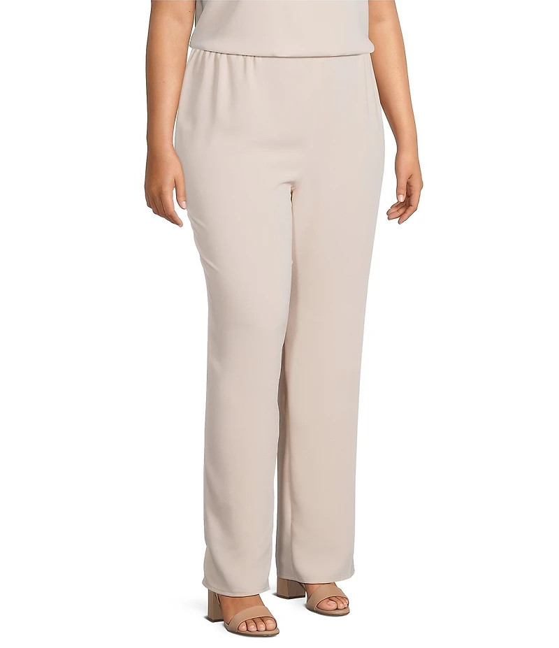 Caroline Rose Plus Size Matte Crepe Pull-On Straight Leg Pants