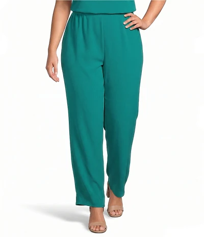 Caroline Rose Plus Size Matte Crepe Pull-On Straight Leg Pants
