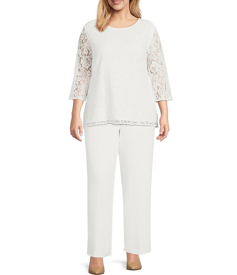 Caroline Rose Plus Size Matte Crepe Pull-On Straight Leg Pants